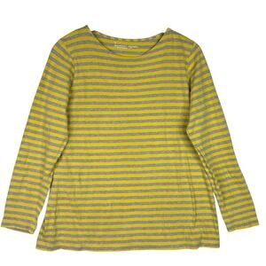 Gudrun Sjoden Organic Cotton Striped Top Womens Yellow Gray Boatneck Greece